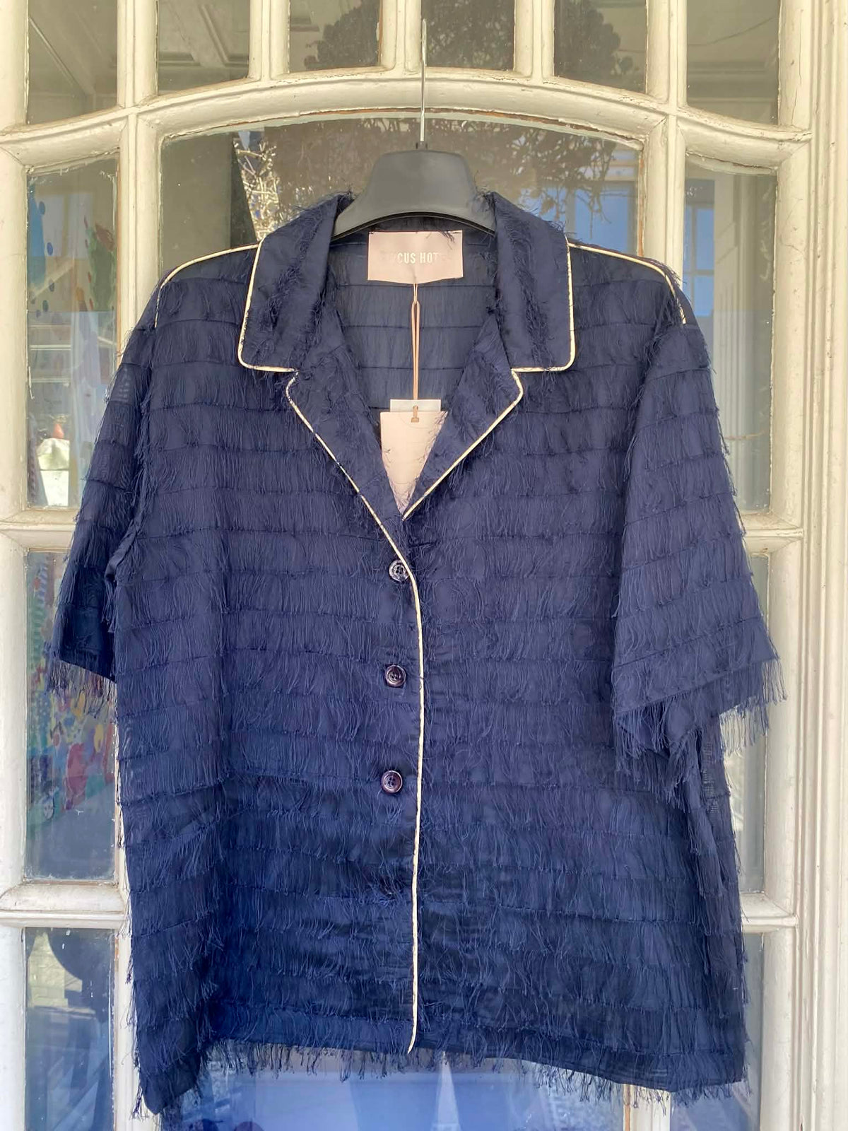 SKJORTE/JAKKE MED FRYNSER I STOF - H6SW01 NAVY