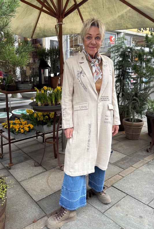RENE LONG EMBROIDERED JACKET - SAND