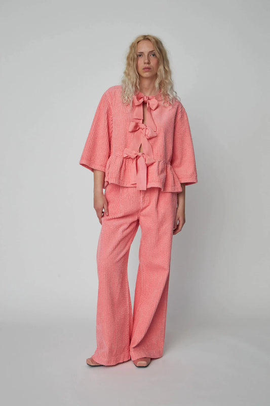 CORDUROY BOW BLUSE - AMAZING PINK
