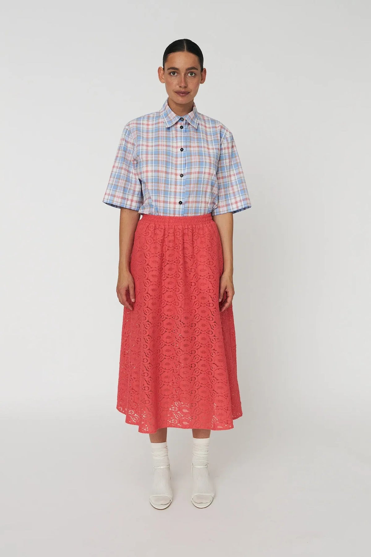 COTTON LACE SKIRT - SUMMER CORAL
