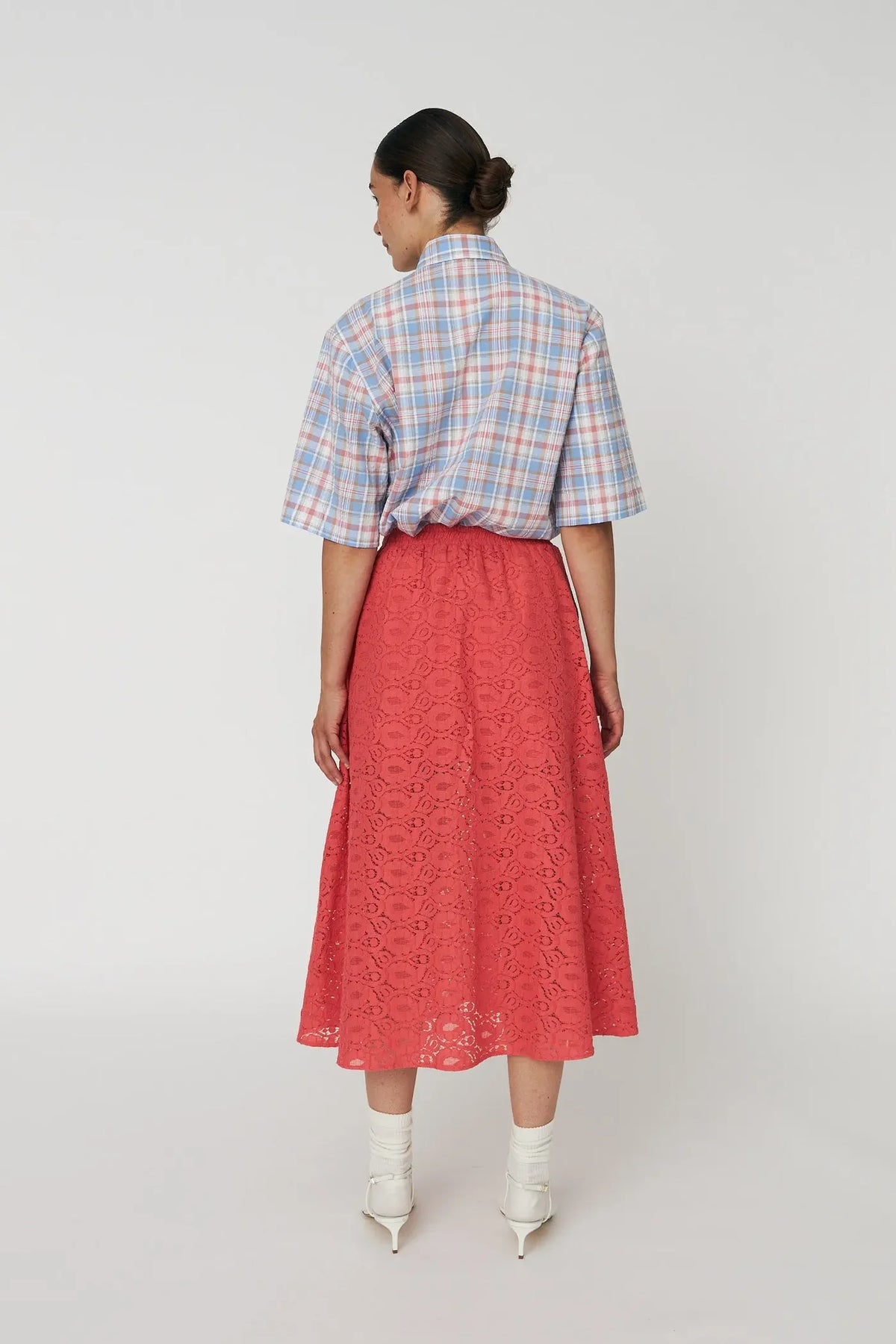 COTTON LACE SKIRT - SUMMER CORAL
