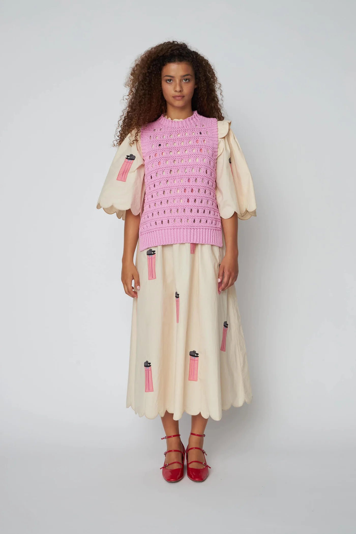 COTTON STITCH VEST -PINK