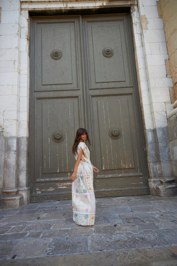 COTTON TISSUE PRINTED MAXI DRESS