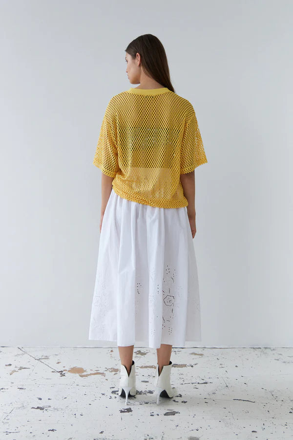 EMBROIDERY ANGLAISE MIDI SKIRT - WHITE