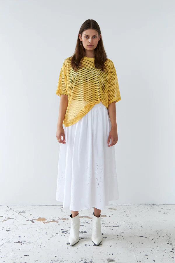 EMBROIDERY ANGLAISE MIDI SKIRT - WHITE