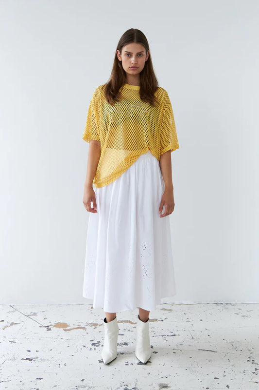 EMBROIDERY ANGLAISE MIDI SKIRT - WHITE