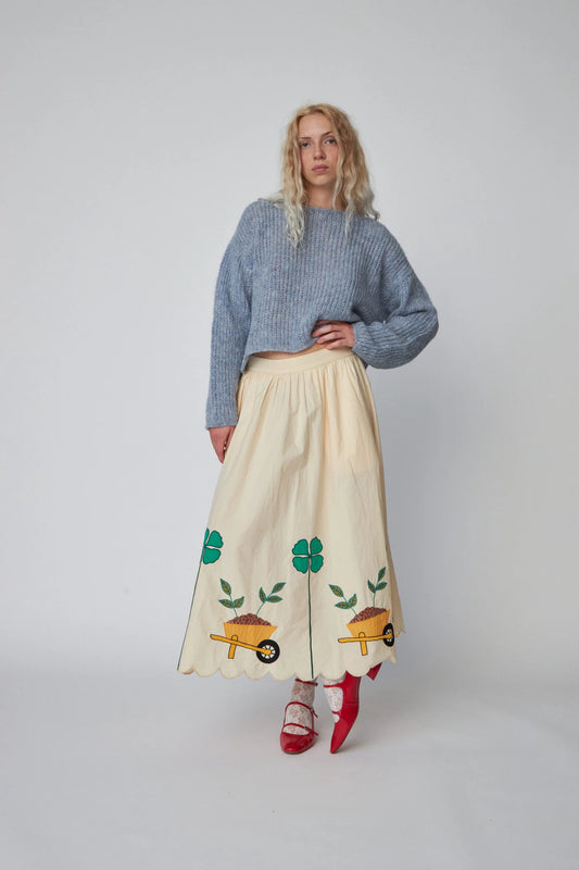 EMBROIDERED MIDI SKIRT WITH SCALLOPS