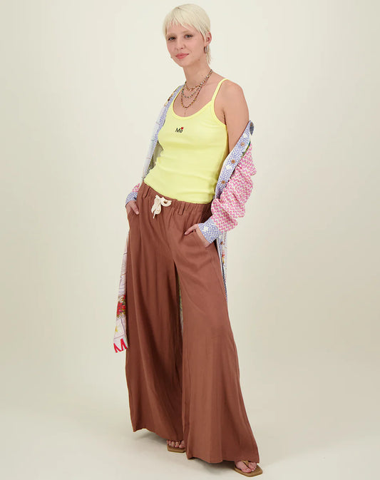 ARIEL WIDE LEG LINEN PANTS - EARTH