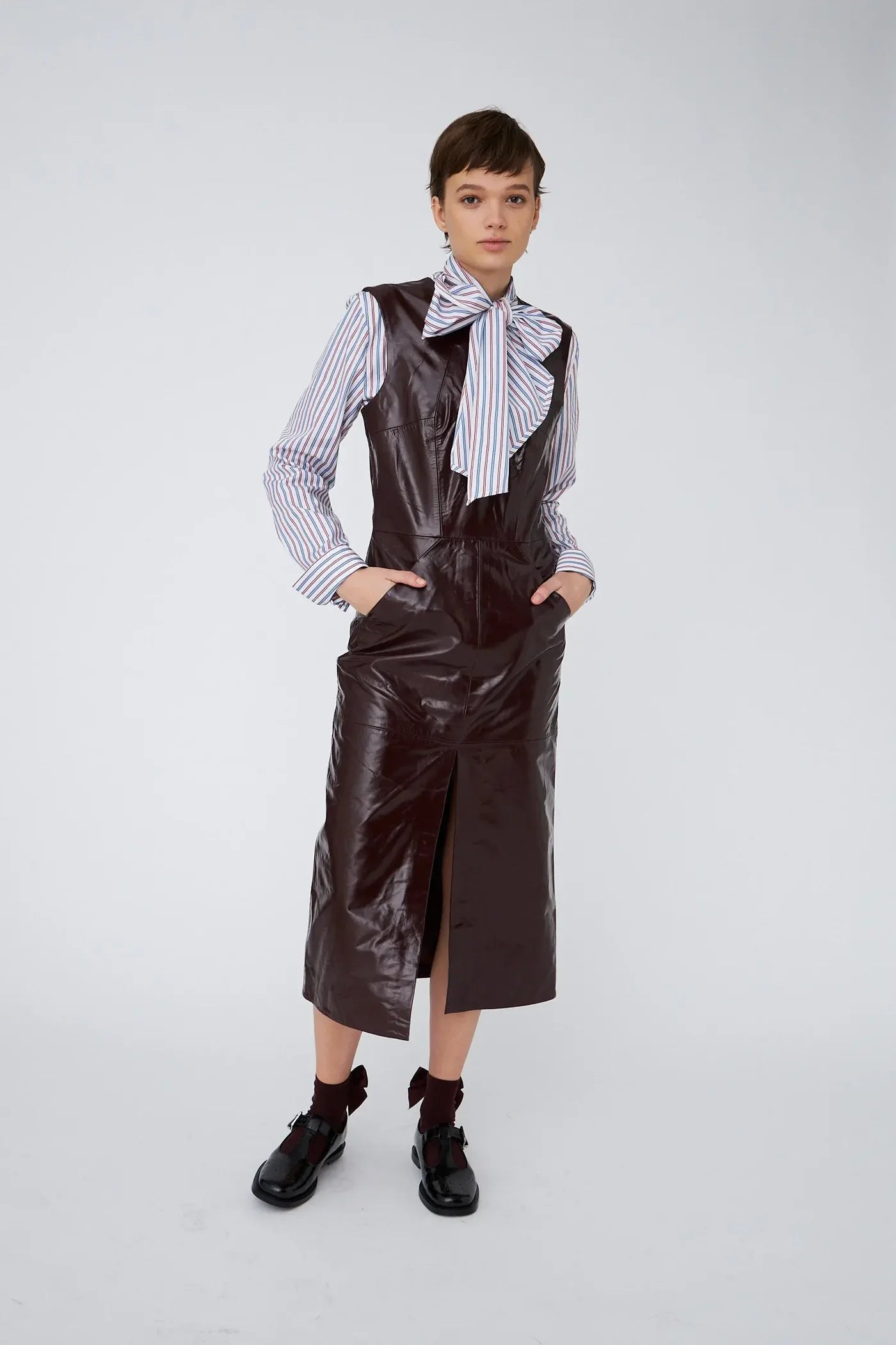 LEATHER MIDI DRESS - BROWNISH RED