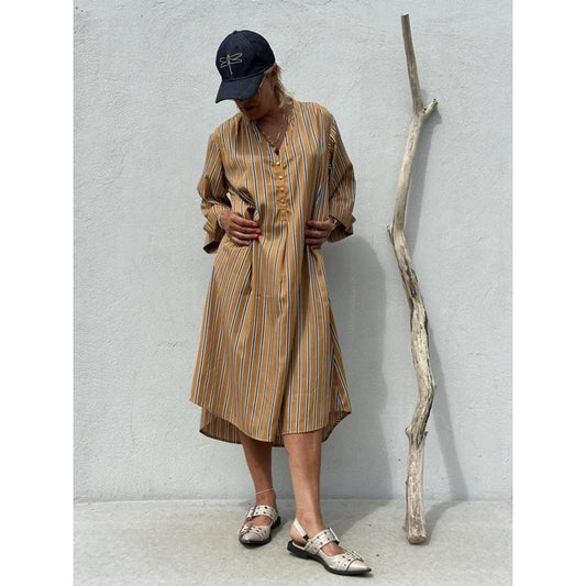 MUMBAI STRIPE DRESS - MUSTARD