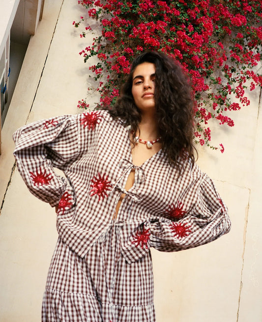 NANETTE TOP - BROWN CHECKS