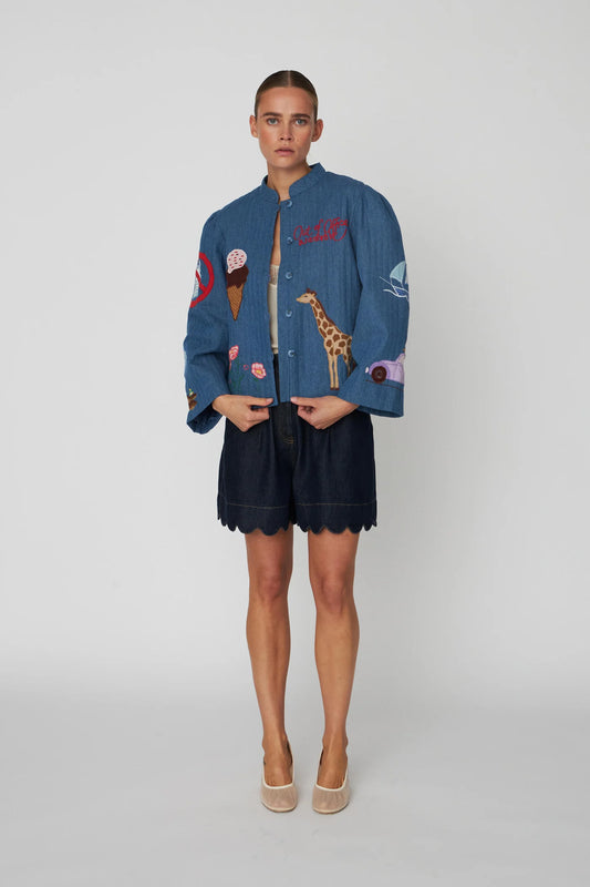 OUT OF OFFICE EMBROIDERED JACKET - SUMMER BLUE