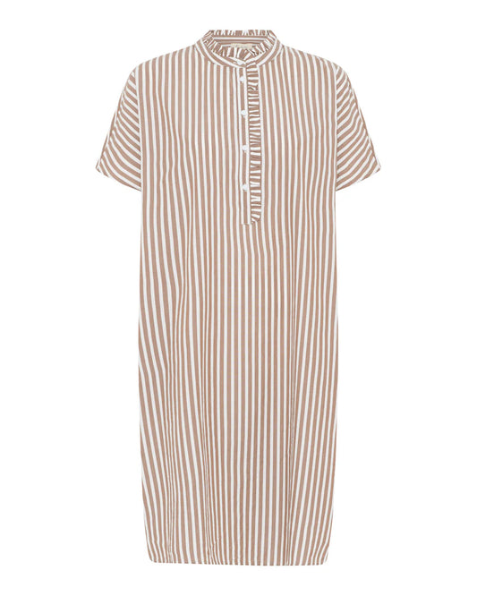 SEOUL KORT FLÆSEKJOLE - COFFEE WIDE STRIPE