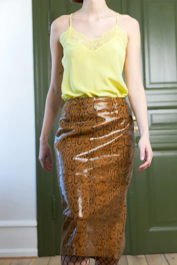 Leather midi skirt - Burned Yellow
