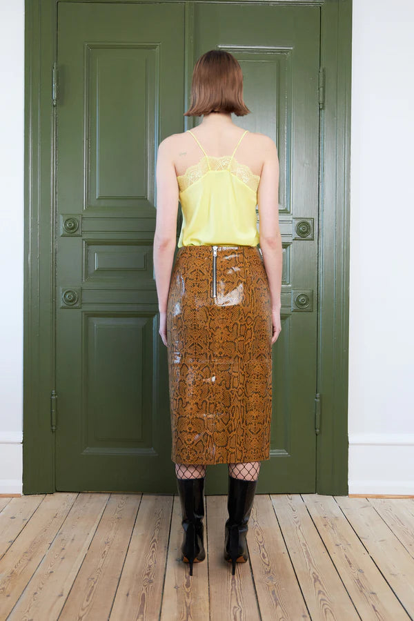 Leather midi skirt - Burned Yellow