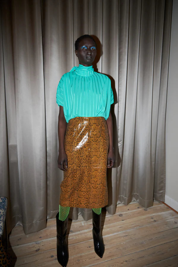 Leather midi skirt - Burned Yellow