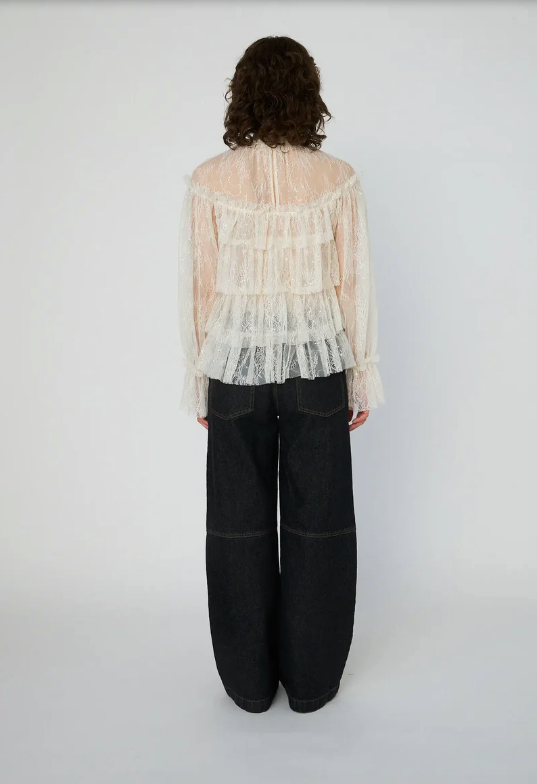 SHEER FRILL LACE BLOUSE - CREME