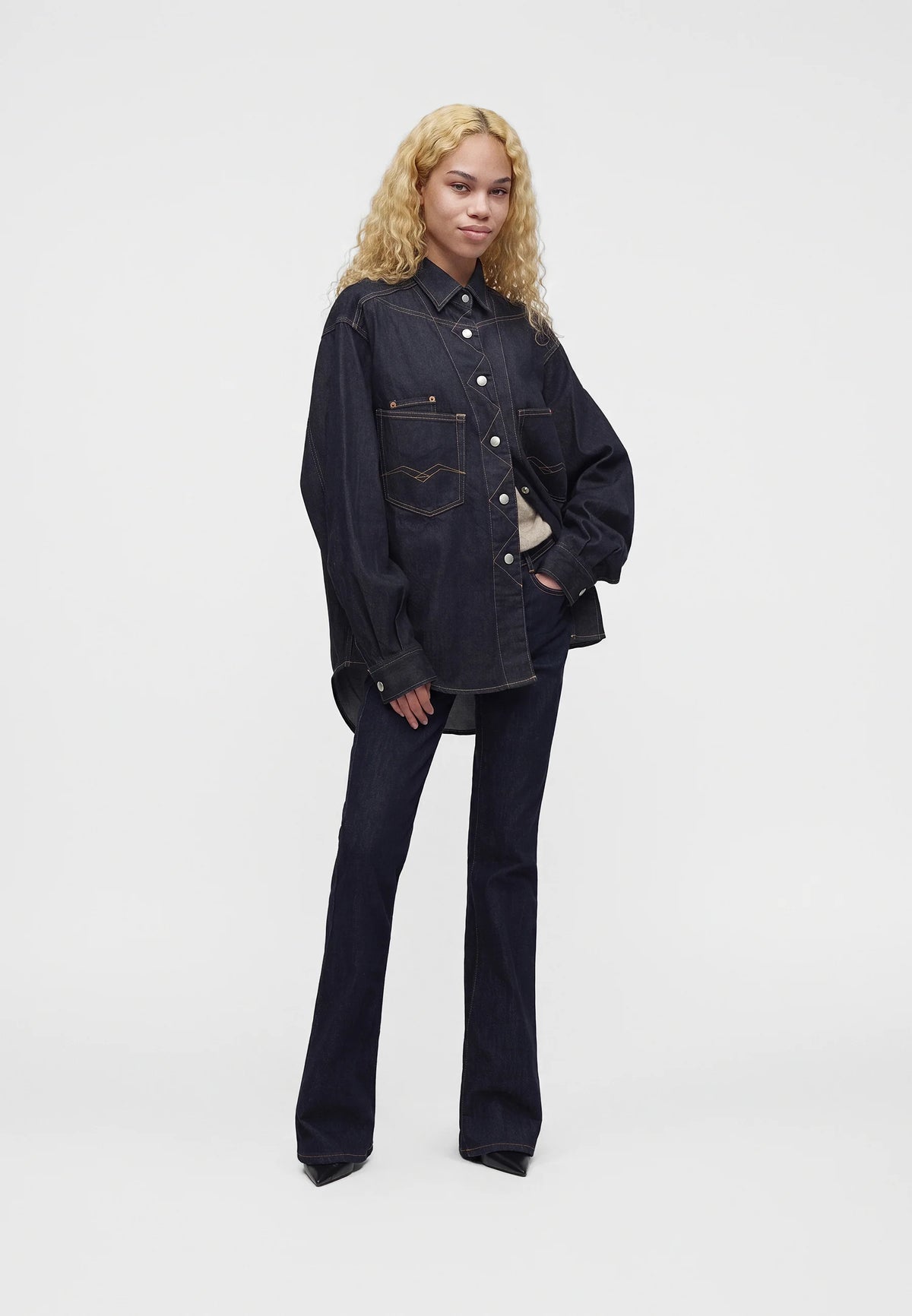 DENIM SKJORTE - OVERSIZE DARK BLUE