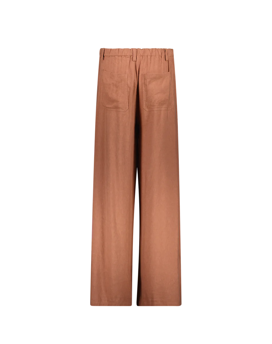 ARIEL WIDE LEG LINEN PANTS - EARTH