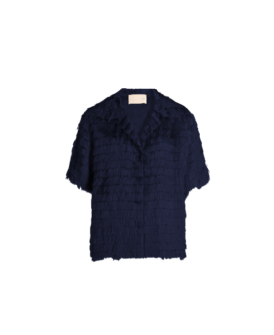 SKJORTE/JAKKE MED FRYNSER I STOF - H6SW01 NAVY