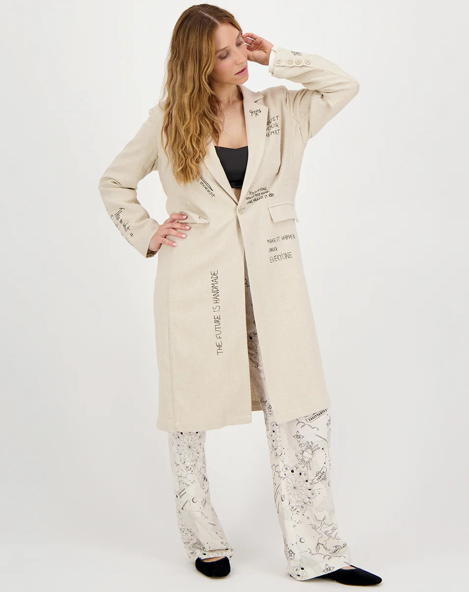 RENE LONG EMBROIDERED JACKET - SAND