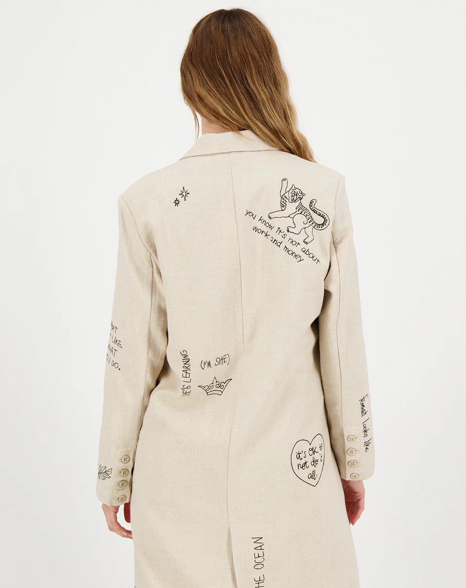 RENE LONG EMBROIDERED JACKET - SAND