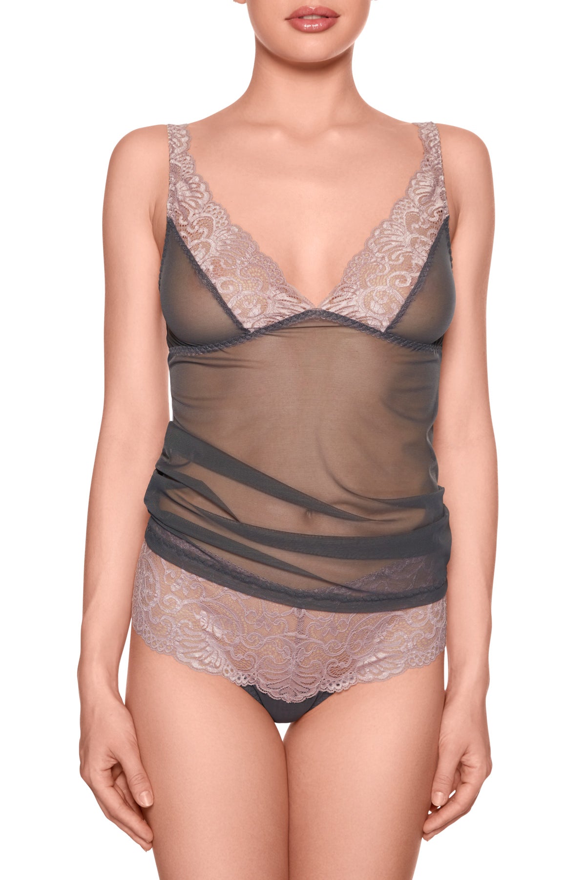 MISS VERONICA CHEMISE -Gammelrosa Blå mesh