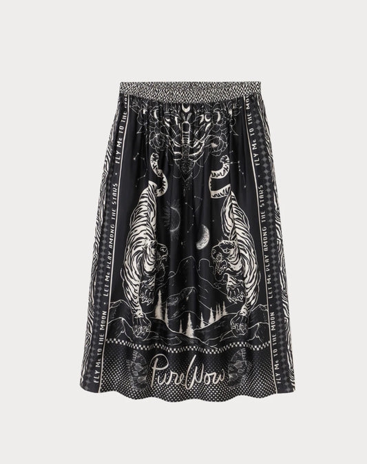 VANESSA PRINTED MIDI SKIRT - MAGIC BLACK