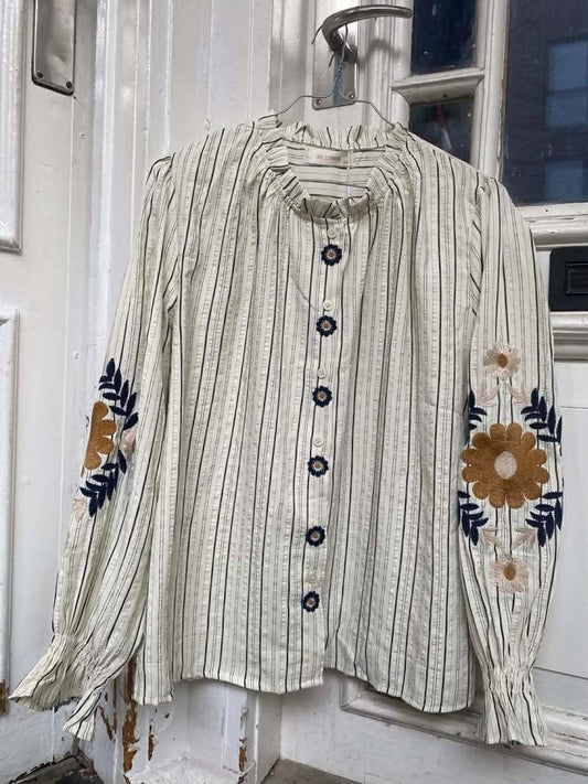 KATRINE BLUSE - BLOMST HVID/SORT