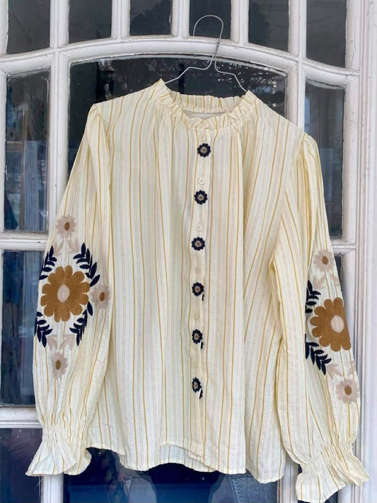KATRINE BLUSE - BLOMST HVID/GUL