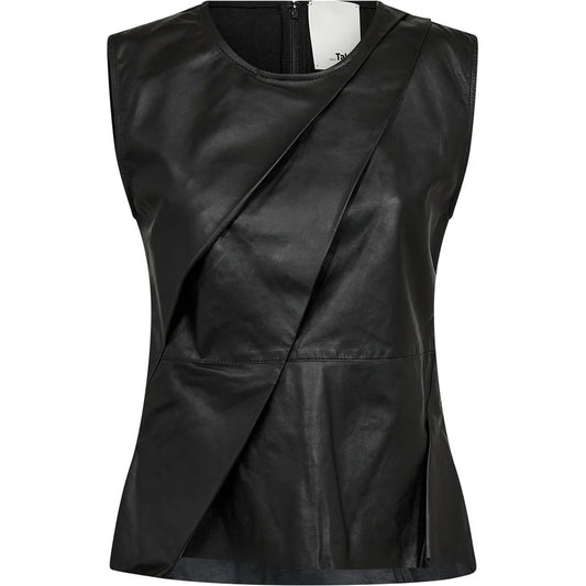 AT - LILLY LEATHER DRAPE TOP - BLACK