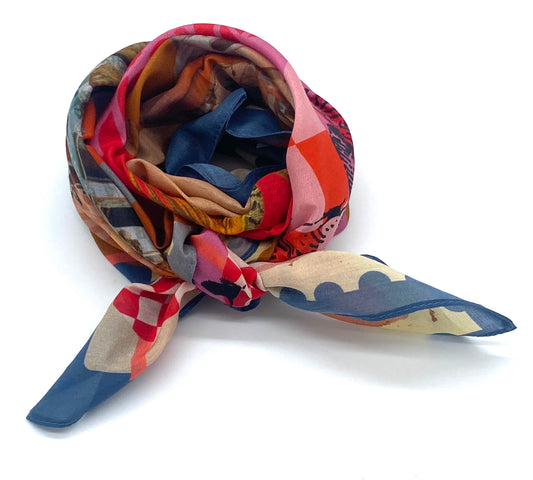 SMALL SILK SCARF - RED/PRINTED