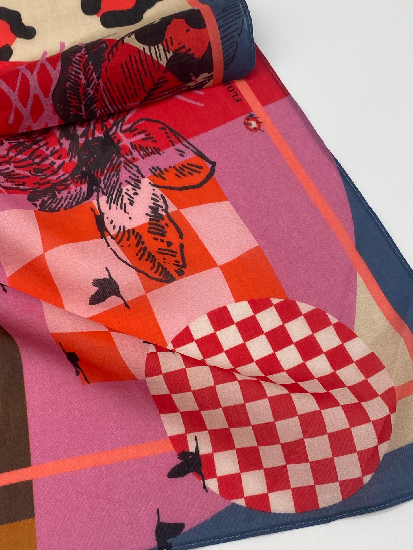 SMALL SILK SCARF - RED/PRINTED