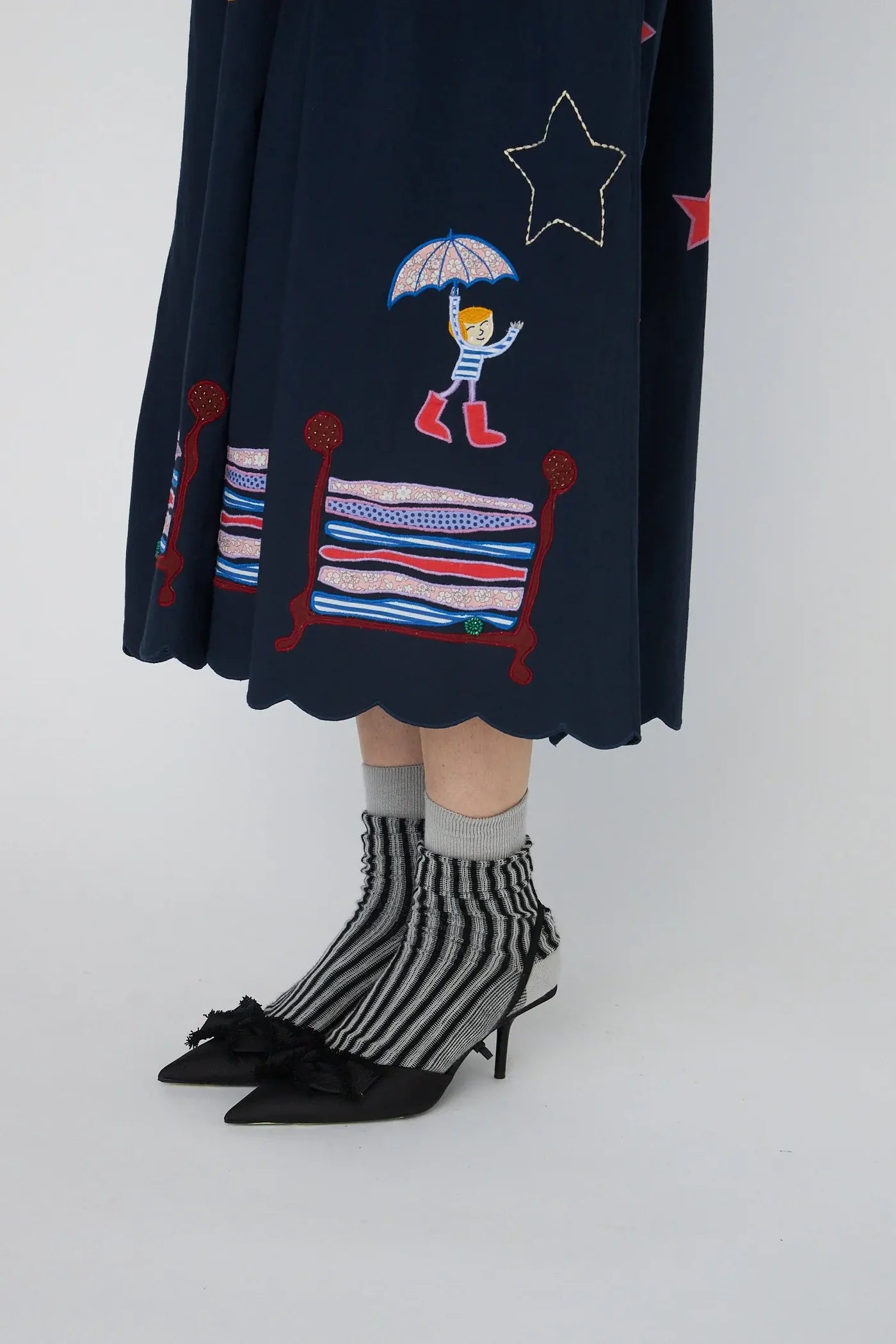 BEAD EMBELLISHED MIDI DRESS - NAVY