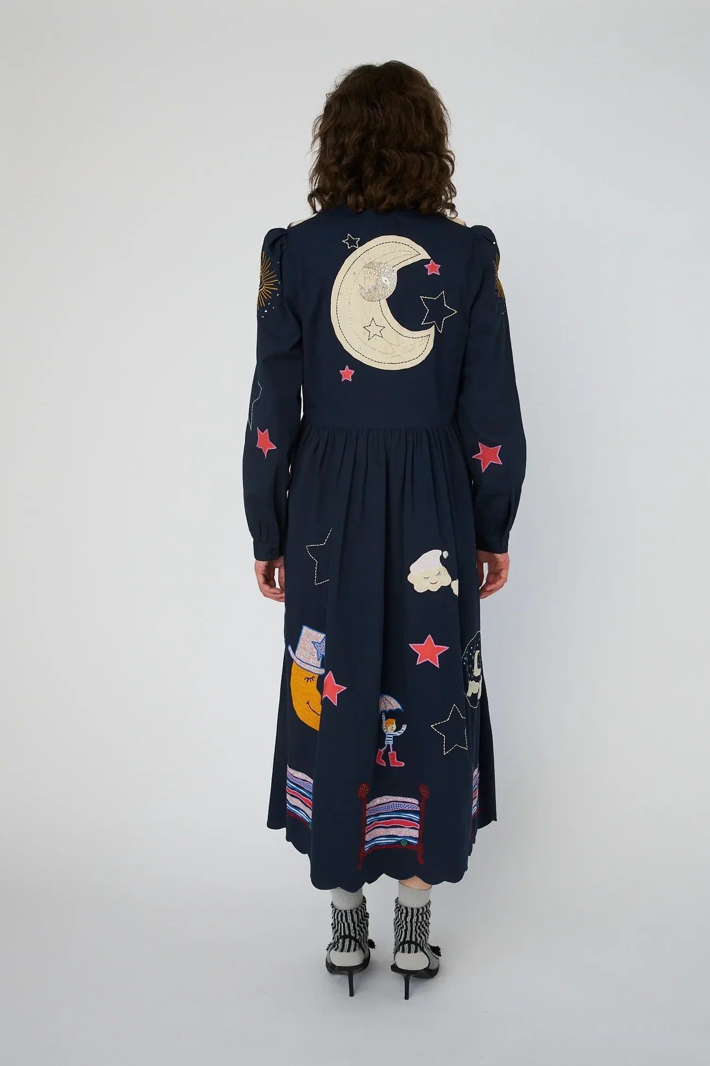 BEAD EMBELLISHED MIDI DRESS - NAVY