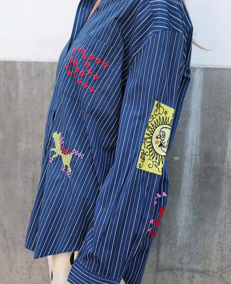 BRENNA SHIRT - NAVY STRIPES