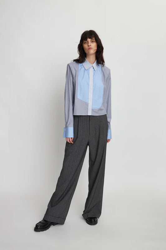 COMBINE STRIPE CROPPED SHIRT