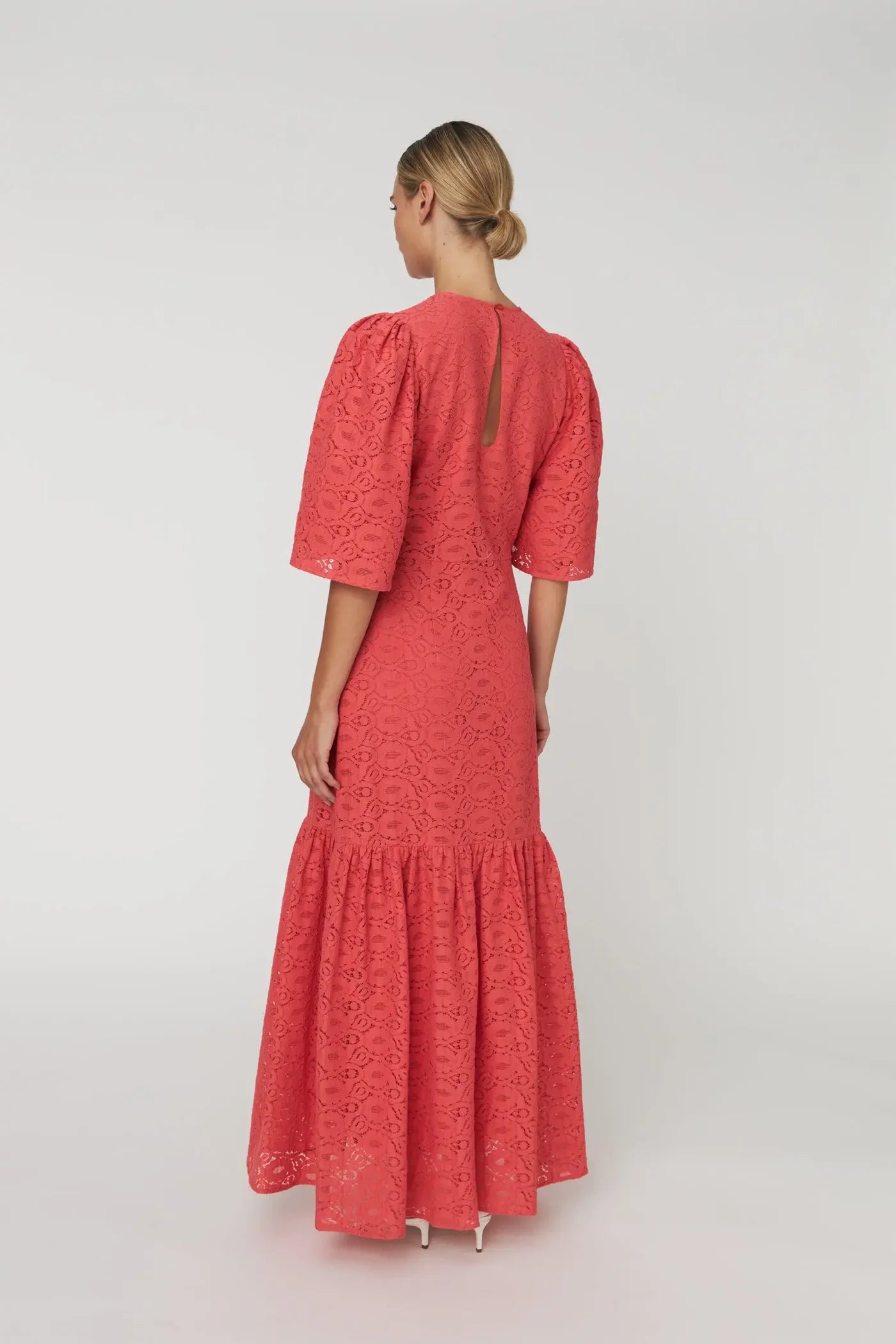 COTTON LACE MAXI DRESS - SUMMER CORAL