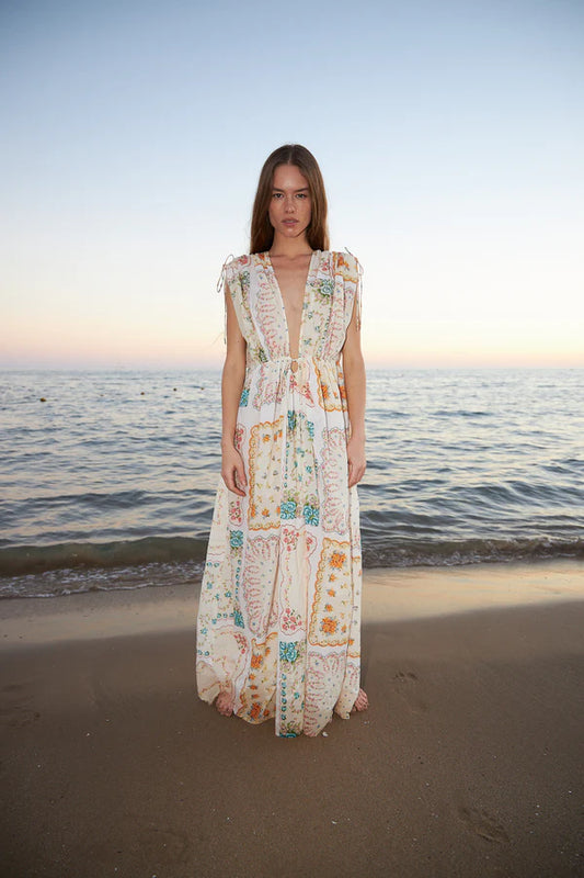 COTTON TISSUE PRINTED MAXI DRESS