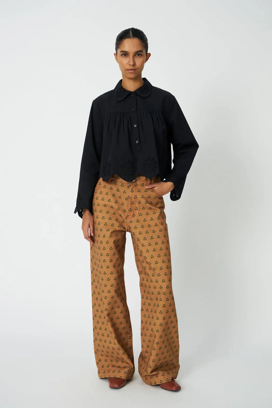 CROPPED BLUSE BRODERI ANGLAISE - BLACK