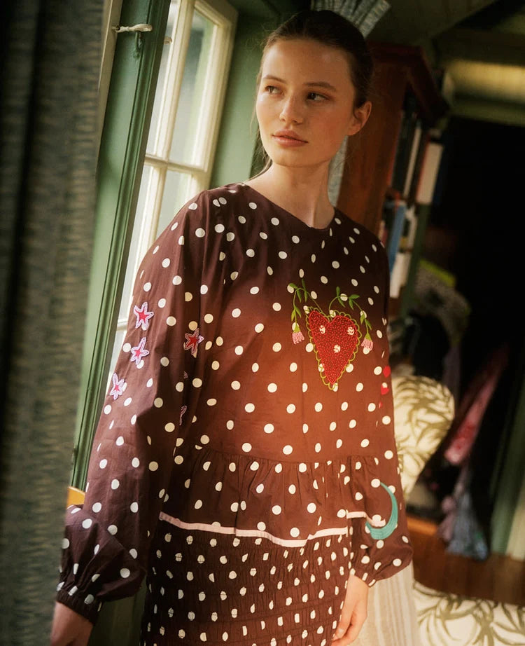 DIANA TOP . BROWN DOTS