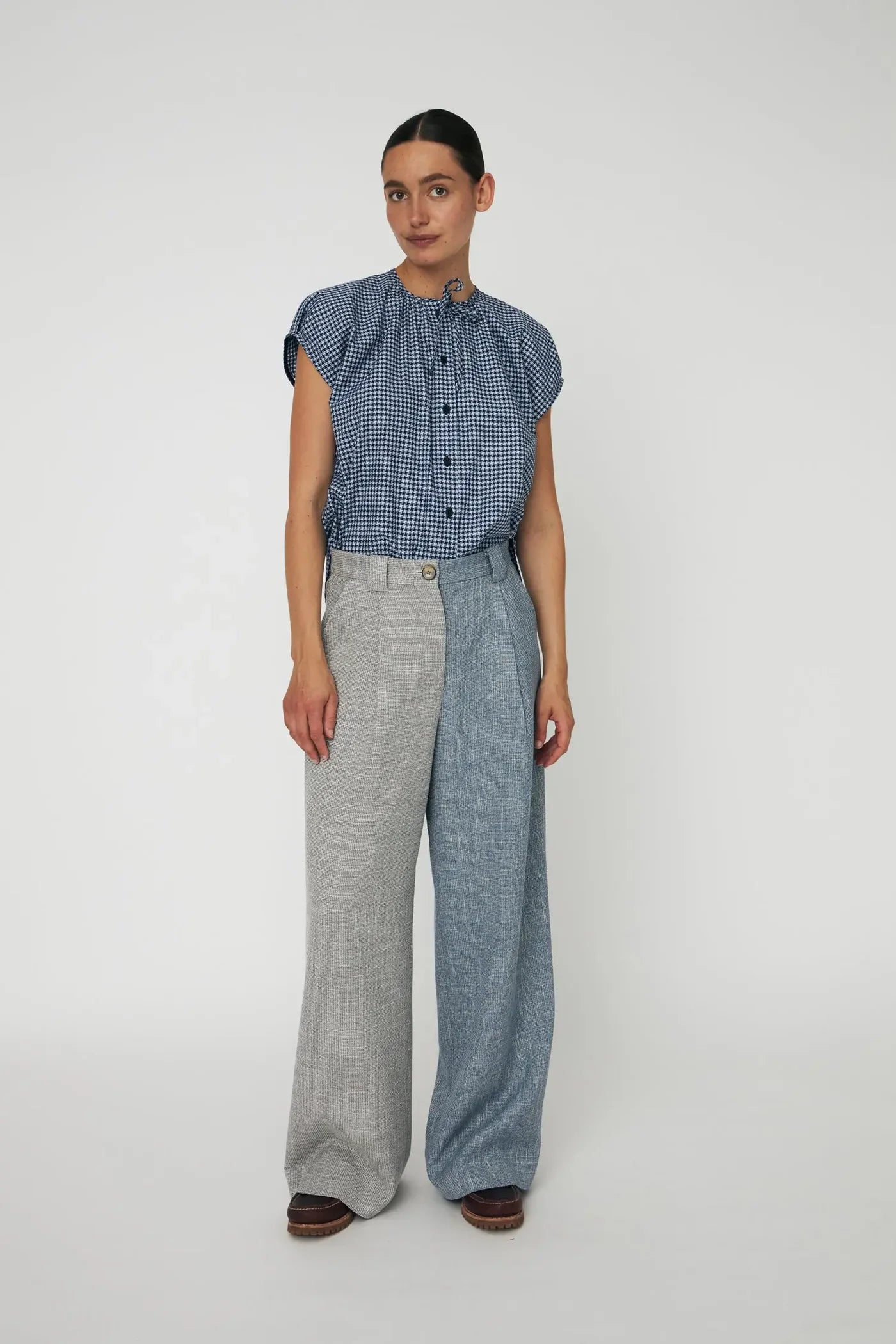 DROP SHOULDER OVERSIZE TOP - BLUE CHECKS