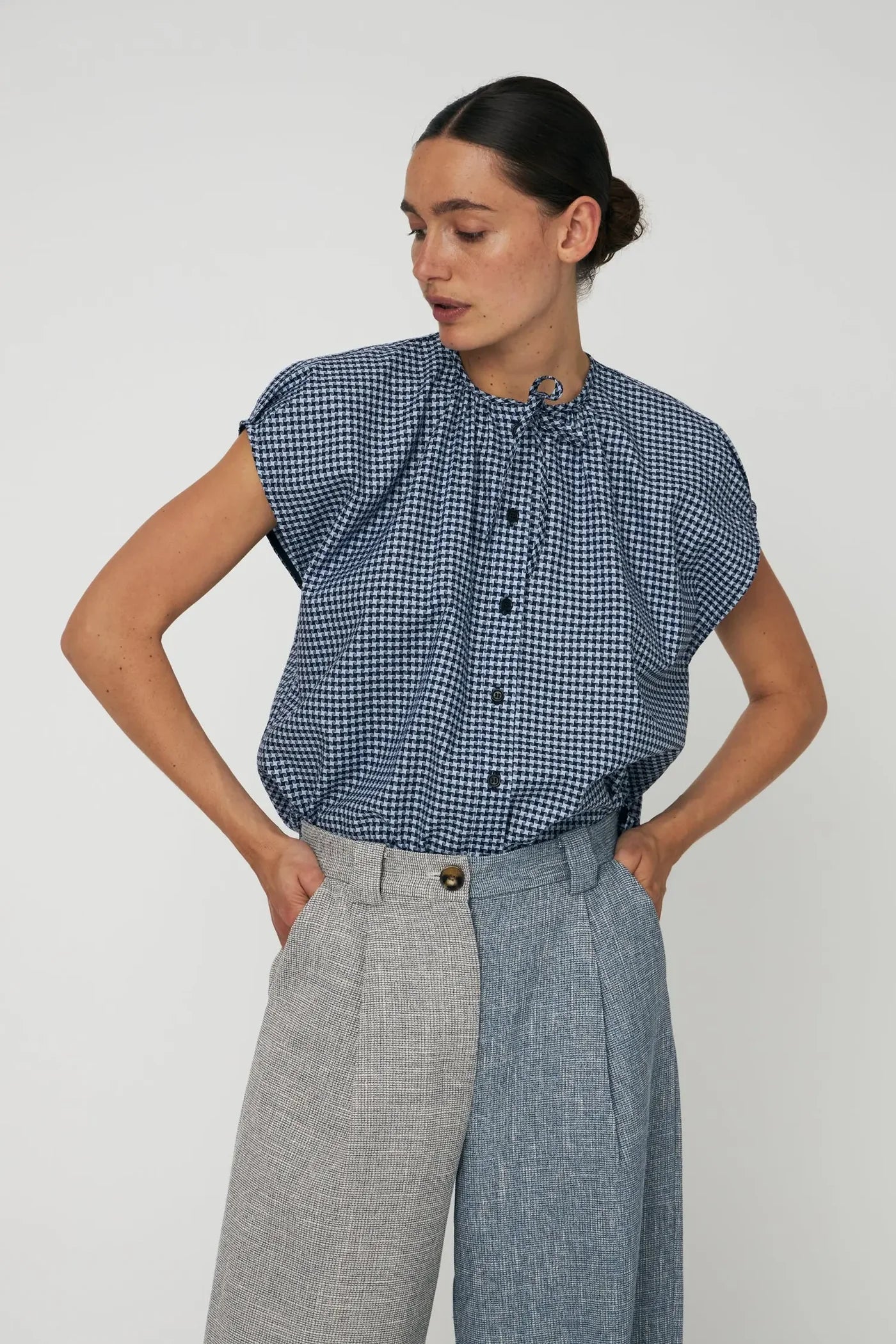 DROP SHOULDER OVERSIZE TOP - BLUE CHECKS
