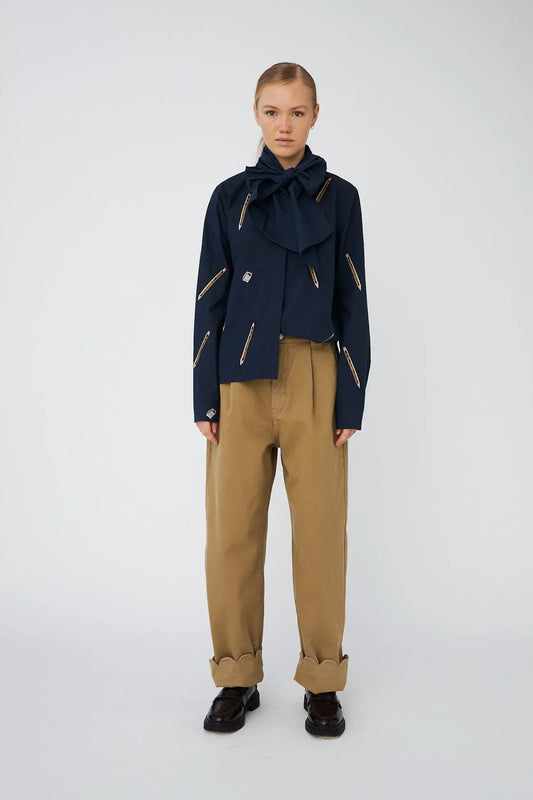 EMBROIDERED COTTON SHIRT - NAVY