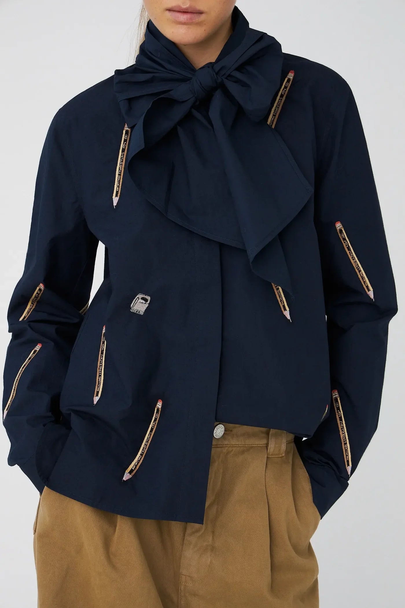 EMBROIDERED COTTON SHIRT - NAVY