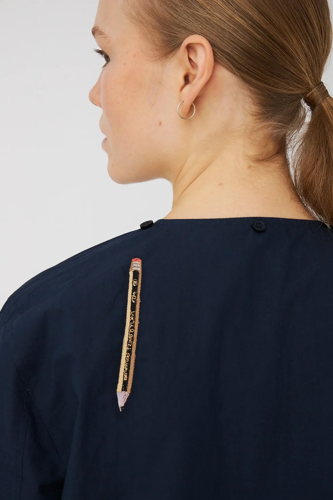 EMBROIDERED COTTON SHIRT - NAVY