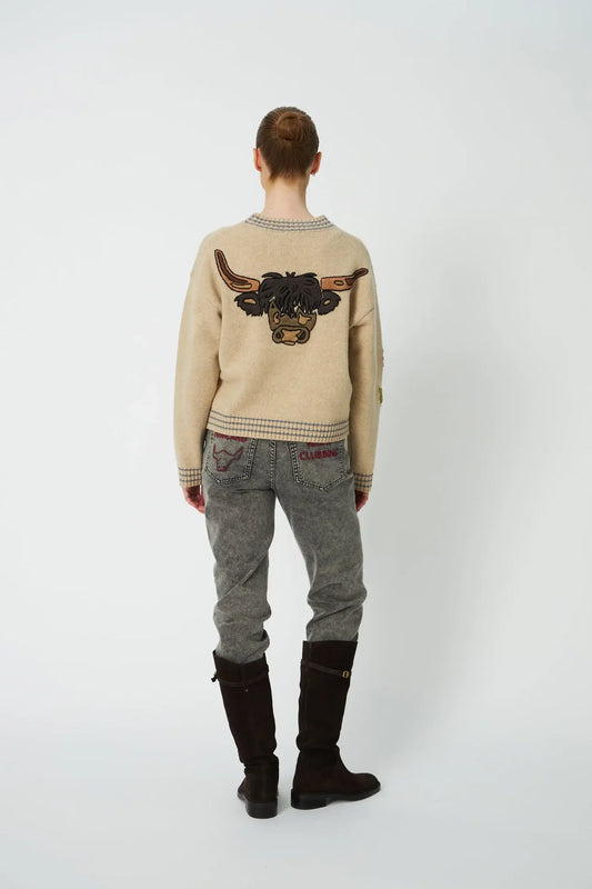 STRIKKET SWEATER MED BRODERI - FLERFARVET