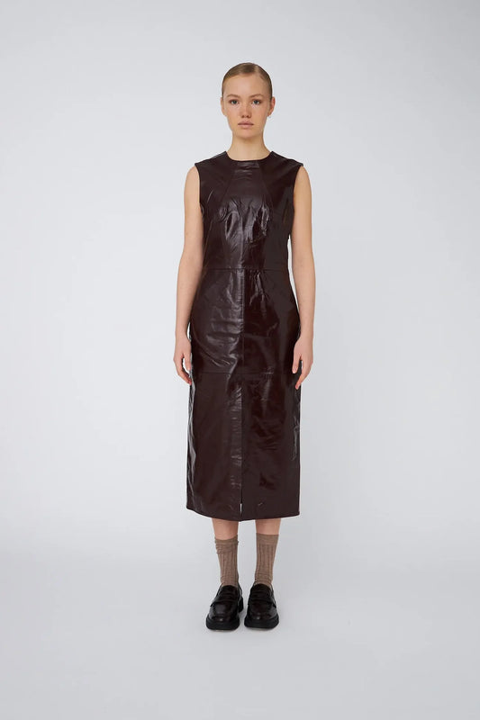 LEATHER MIDI DRESS - BROWNISH RED