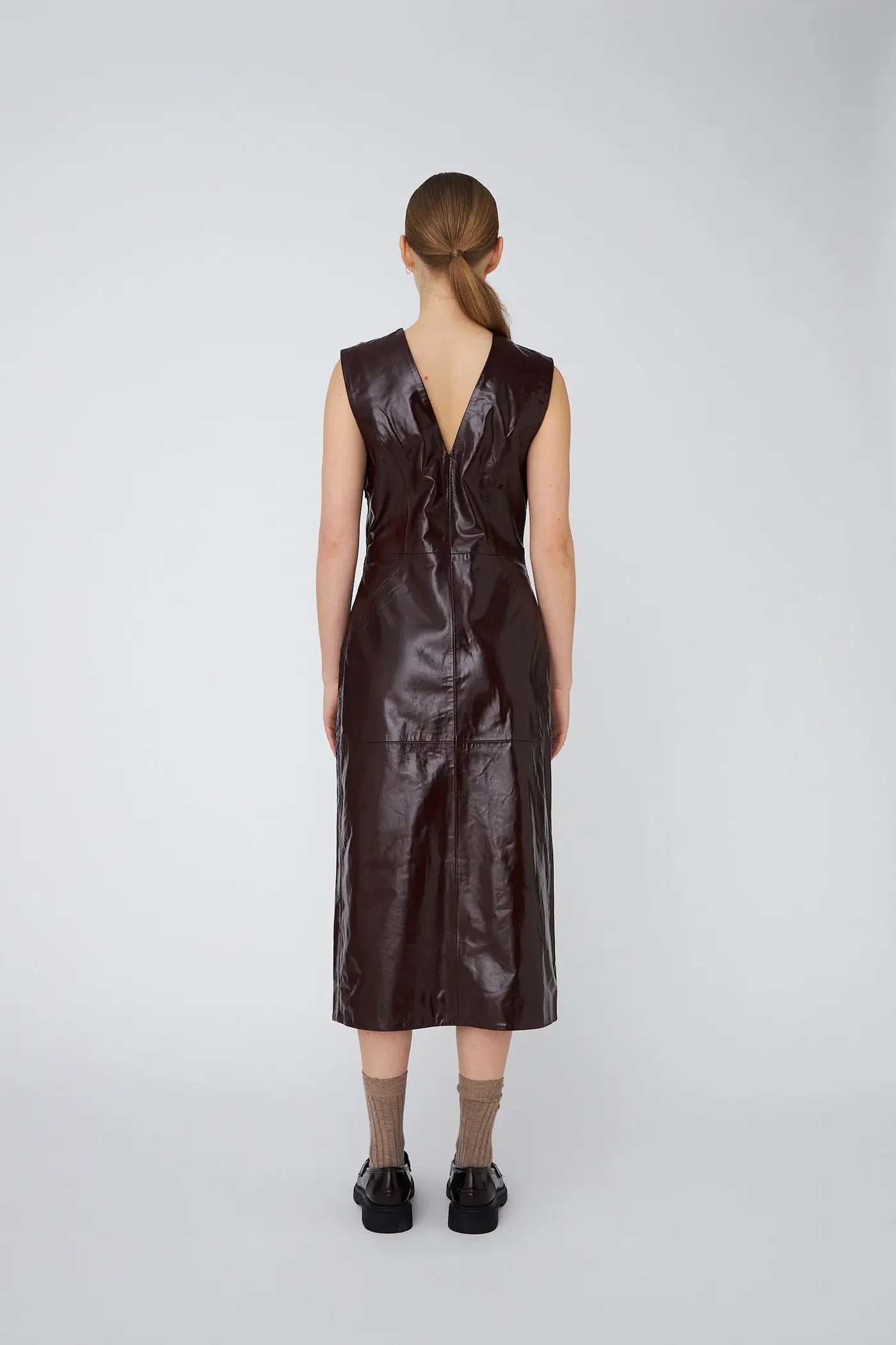 LEATHER MIDI DRESS - BROWNISH RED