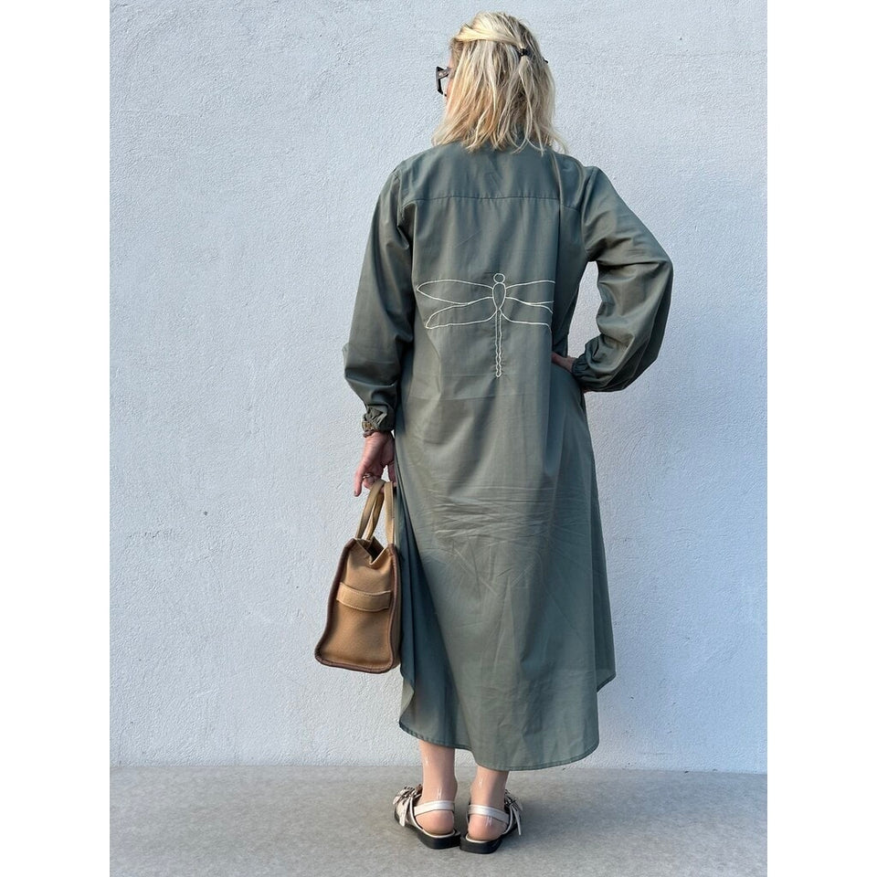 LOVE POPLIN DRESS - DUSTY GREEN
